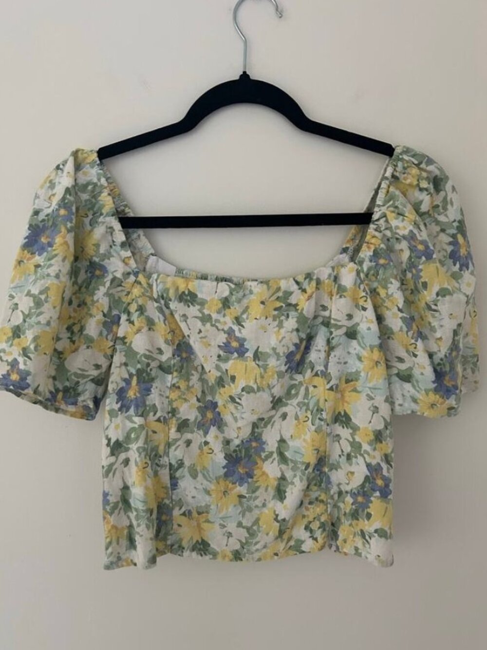 Green Yellow  Puff Sleeve Smocked Top M